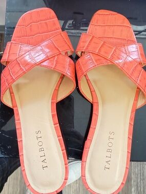 Talbots Croc-Embossed Coral Slide Mules